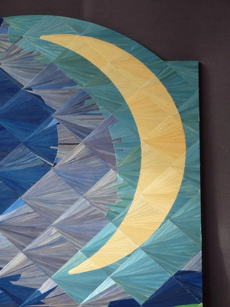 Tableau qui représente la lune avec un dégradé de bleu tout autour.