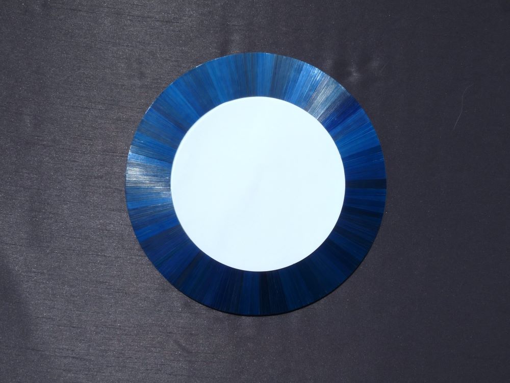 Miroir décoré en marqueterie de paille bleu