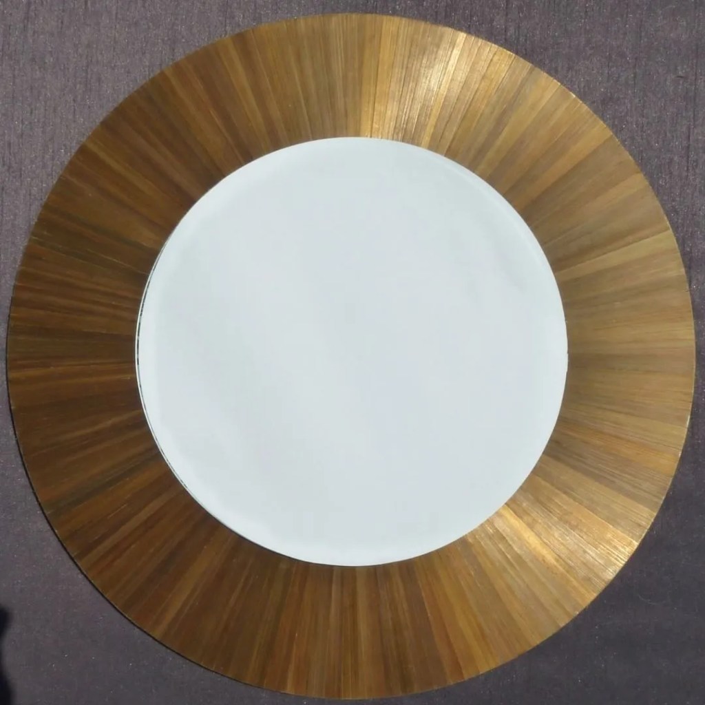 Miroir recouvert de paille marron doré - marqueterie de paille