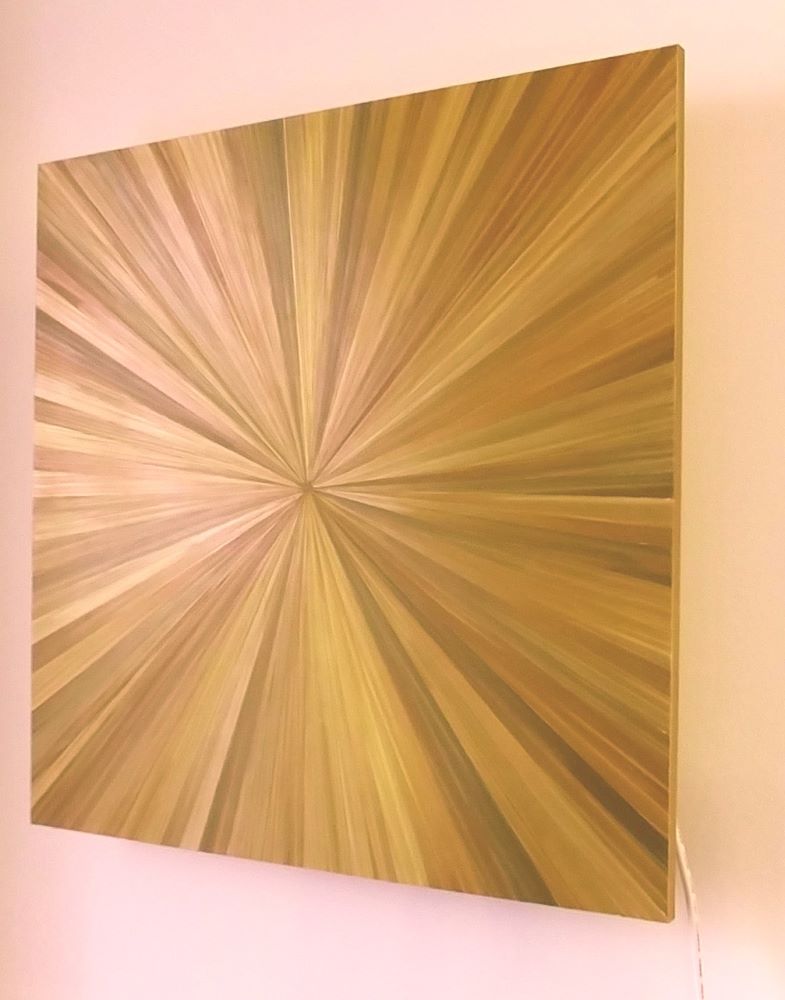 applique murale cuivre en marqueterie de paille cuivre motif du soleil