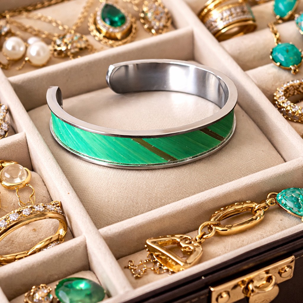 Bracelet vert marqueterie dans boite