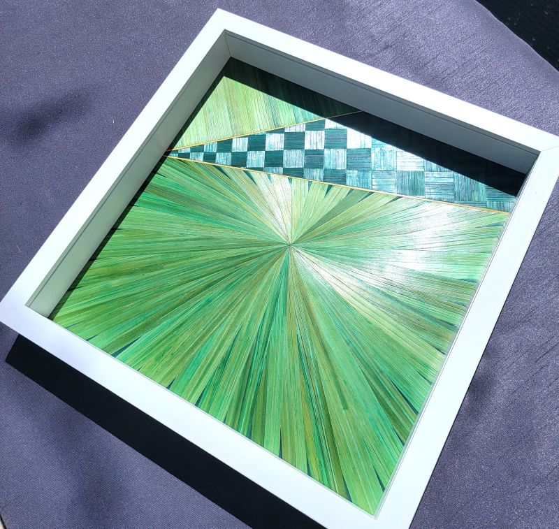 Tableau en marqueterie de paille verte