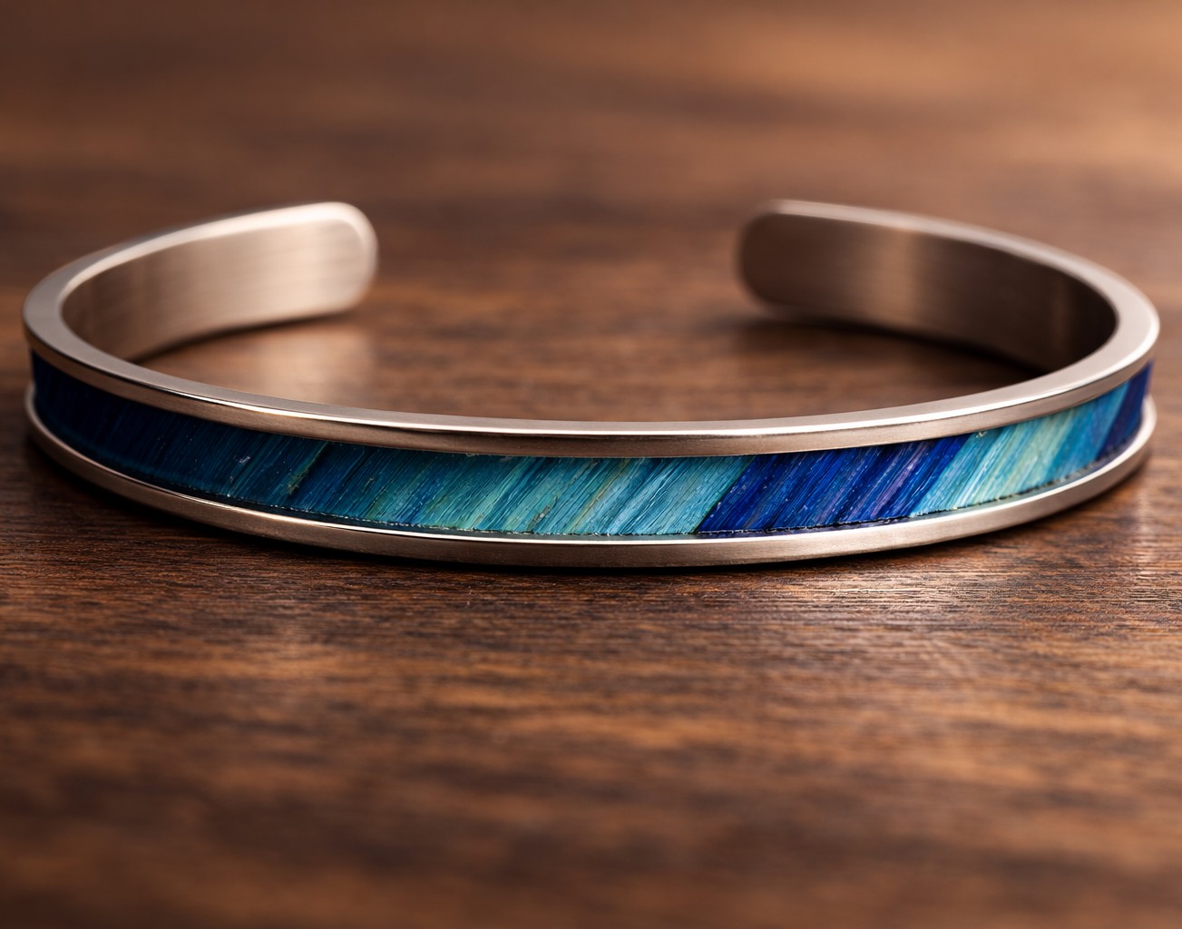 Bracelet bleu horizon marqueterie de paille