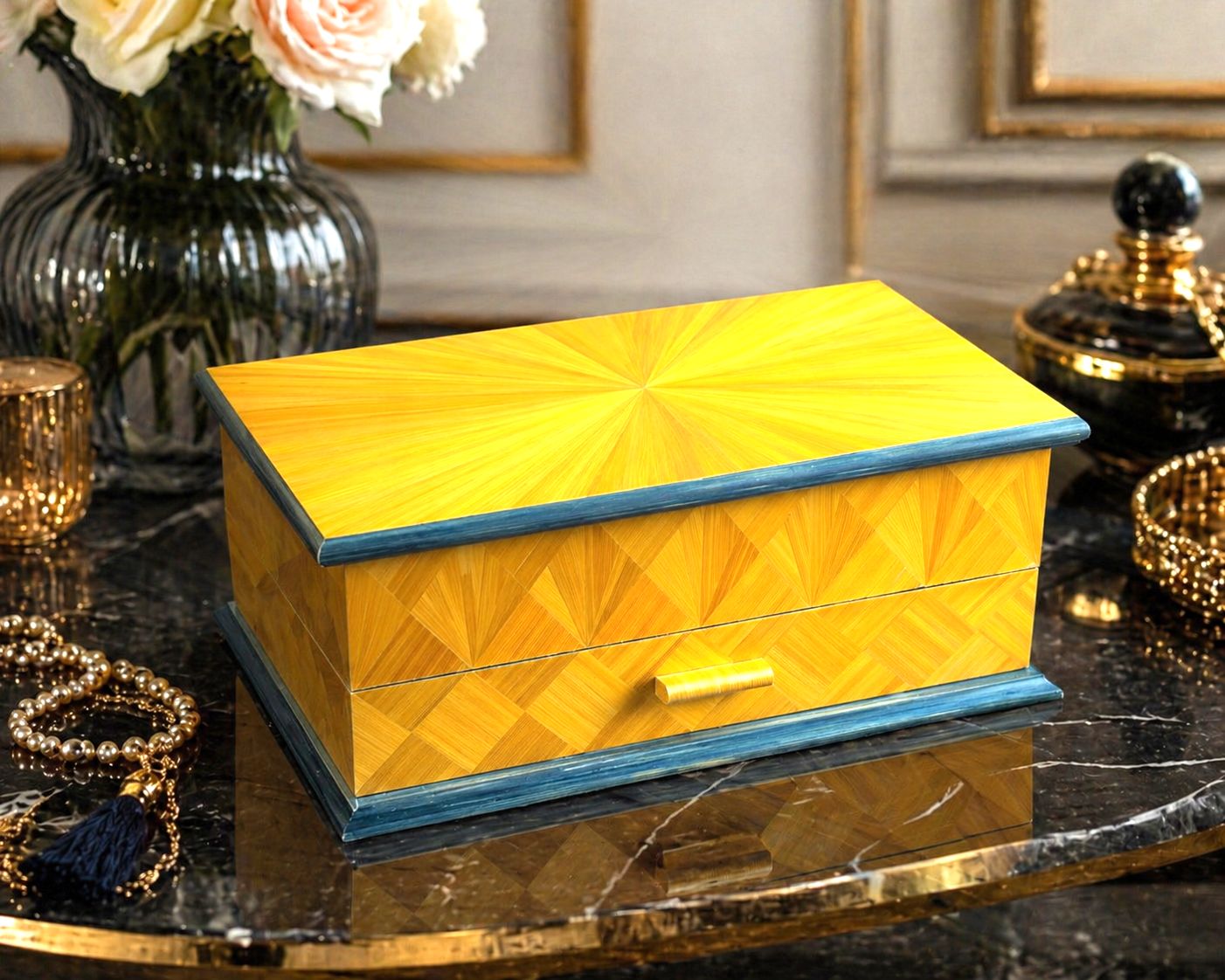 Boite à bijoux de luxe la beauté - marqueterie de paille