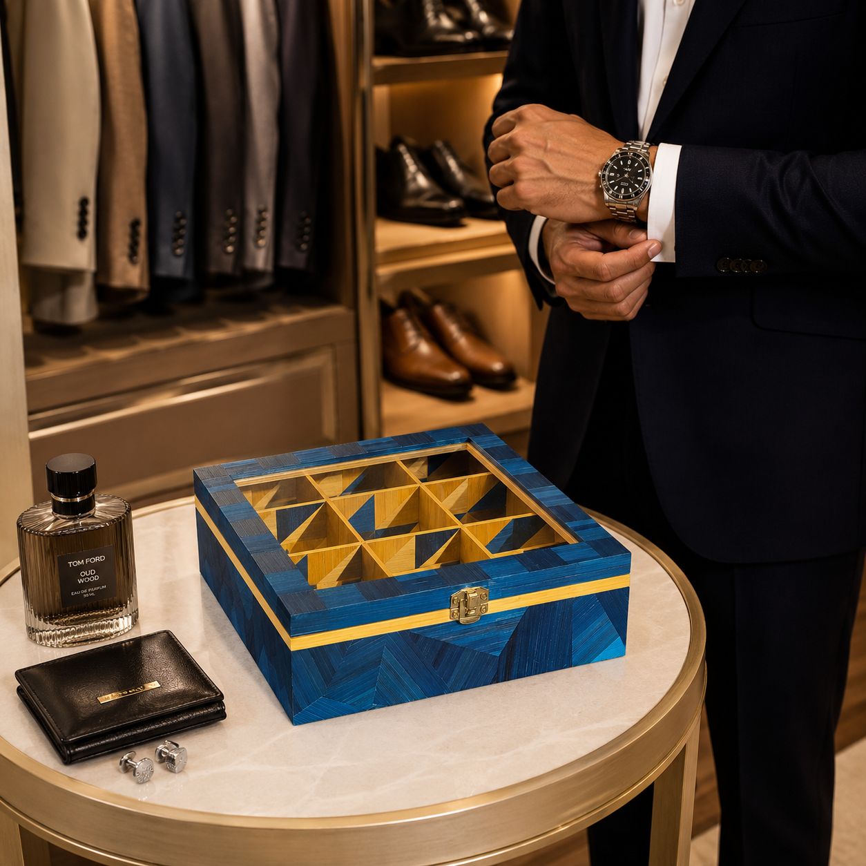 Pièce unique - coffret à montres - marqueterie