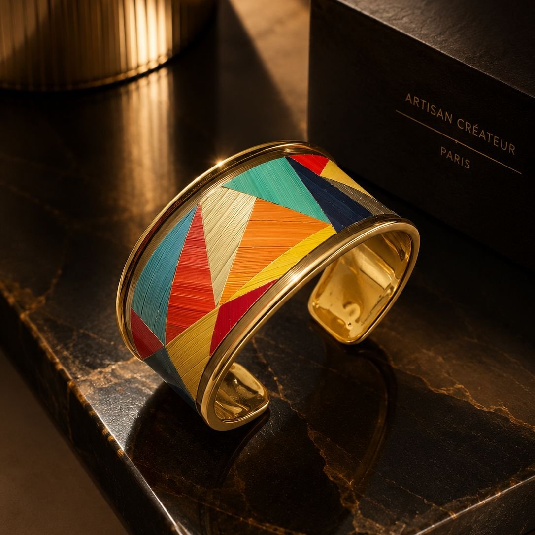 Bracelet multicolor marqueterie de paille