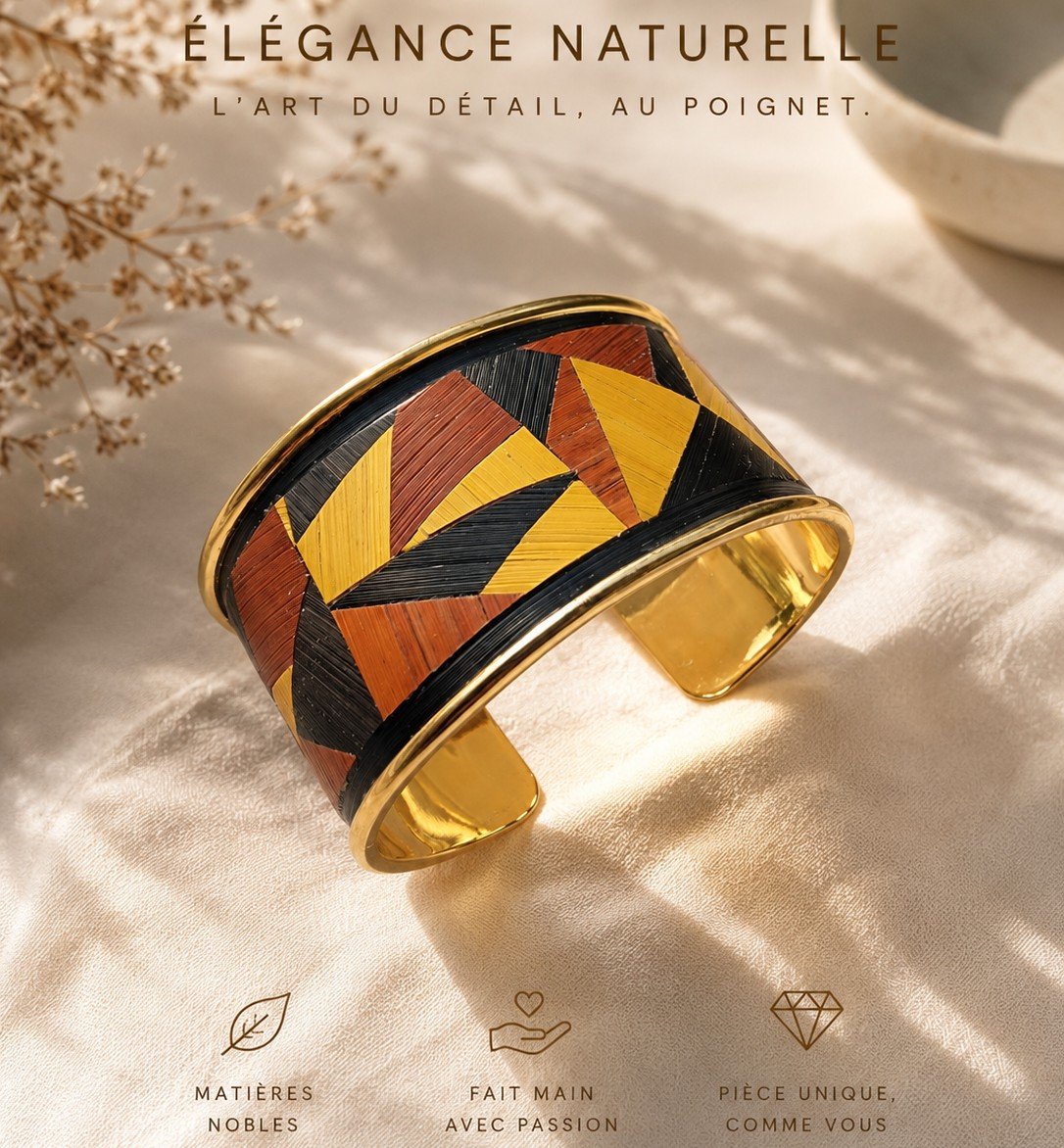 Bracelet en marqueterie de paille - pièce unique en marqueterie