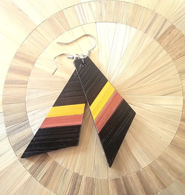 Boucles oreilles trapézoidale - noir cuivre et jaune
